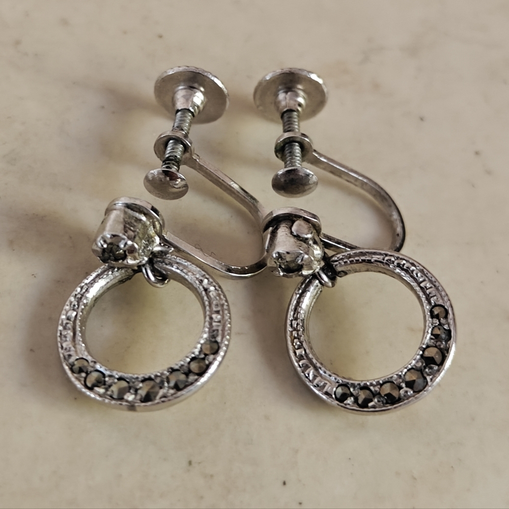Elegant Signed Keyes Silver & Marcasite Vintage Earrings